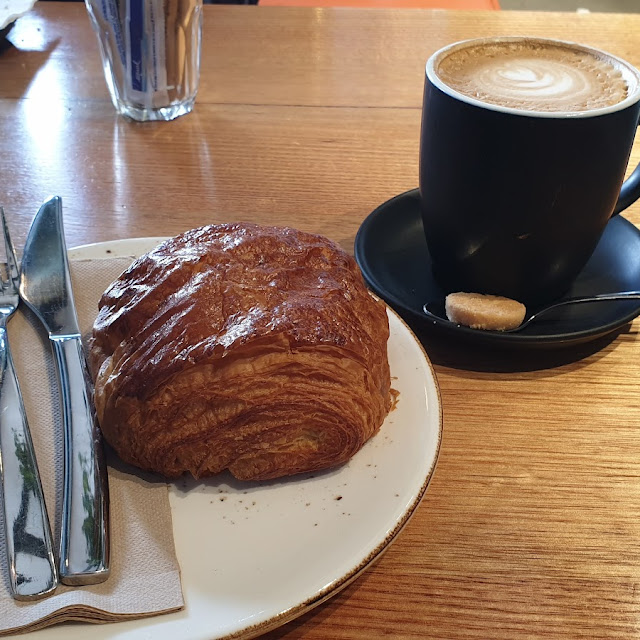 Flat White and Chocolate Croissant